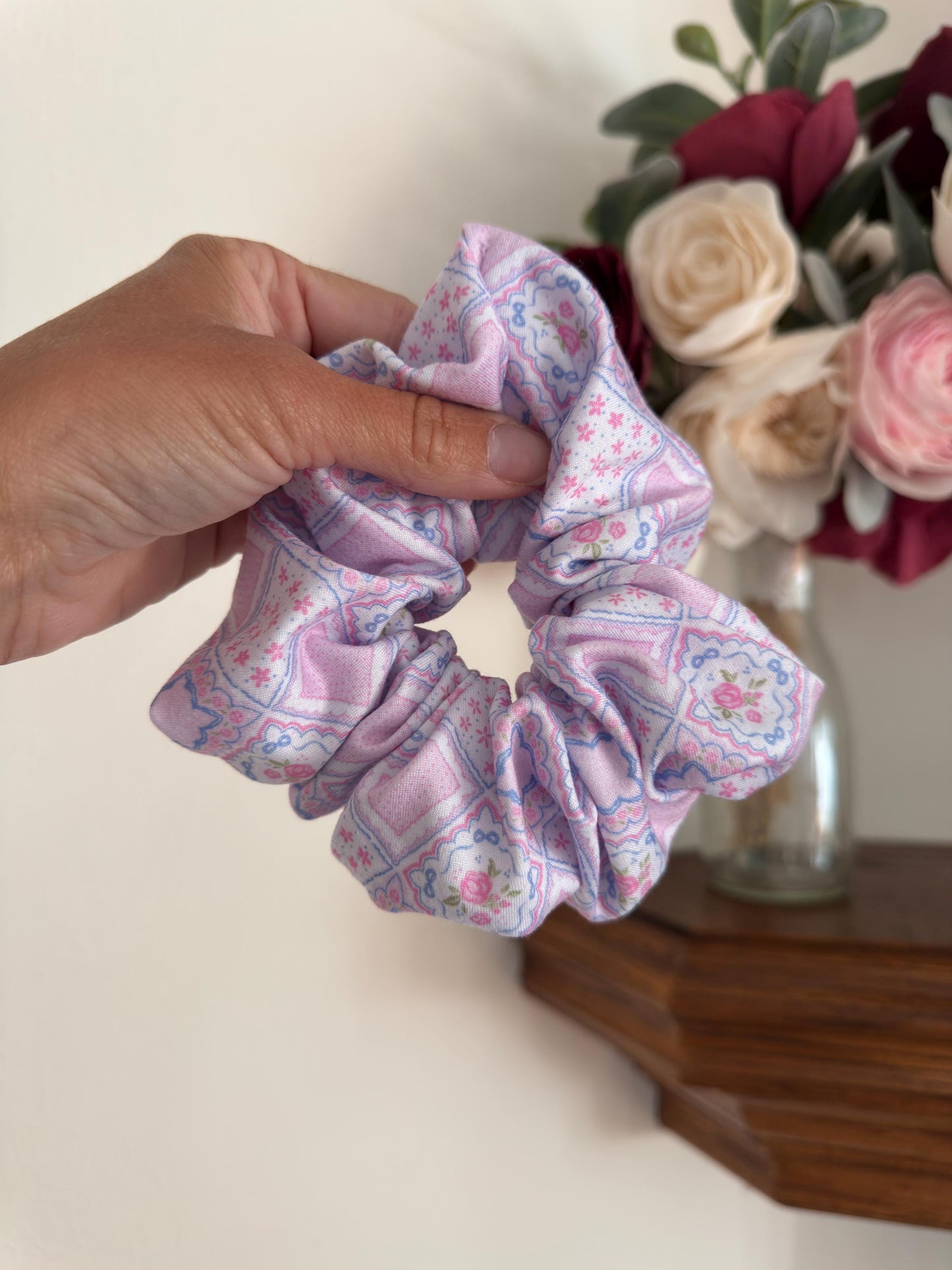 Pink Hankie Quilted Scrunchie