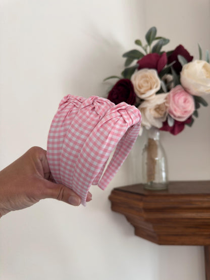 Pink Gingham Headband