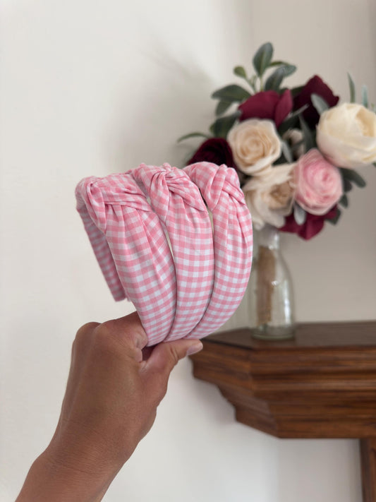 Pink Gingham Headband