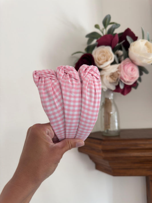 Pink Gingham Headband