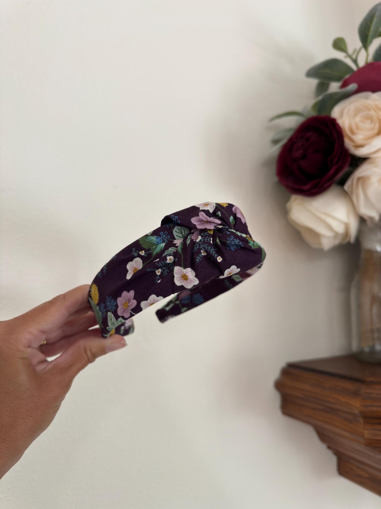 Rifle Paper Co Headband, Cotton + Steel Dahlia Cotton Fabric, Aubergine
