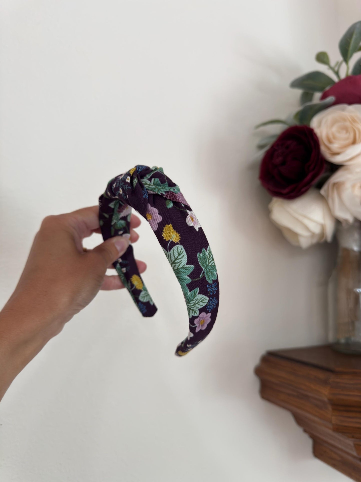 Rifle Paper Co Headband, Cotton + Steel Dahlia Cotton Fabric, Aubergine