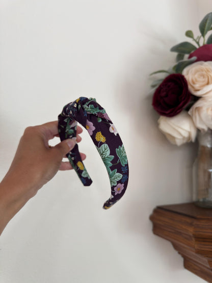 Rifle Paper Co Headband, Cotton + Steel Dahlia Cotton Fabric, Aubergine