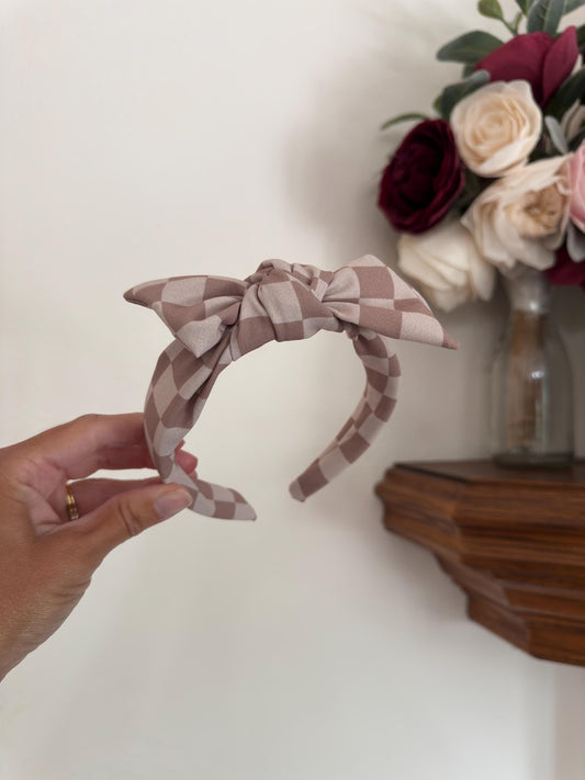 Brown Checkered Neutral Headband