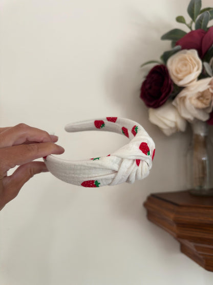 Strawberry Knotted Headband - Handmade Fabric Headband