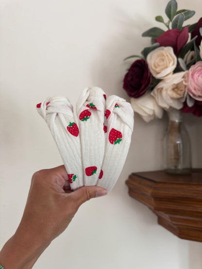 Strawberry Knotted Headband - Handmade Fabric Headband