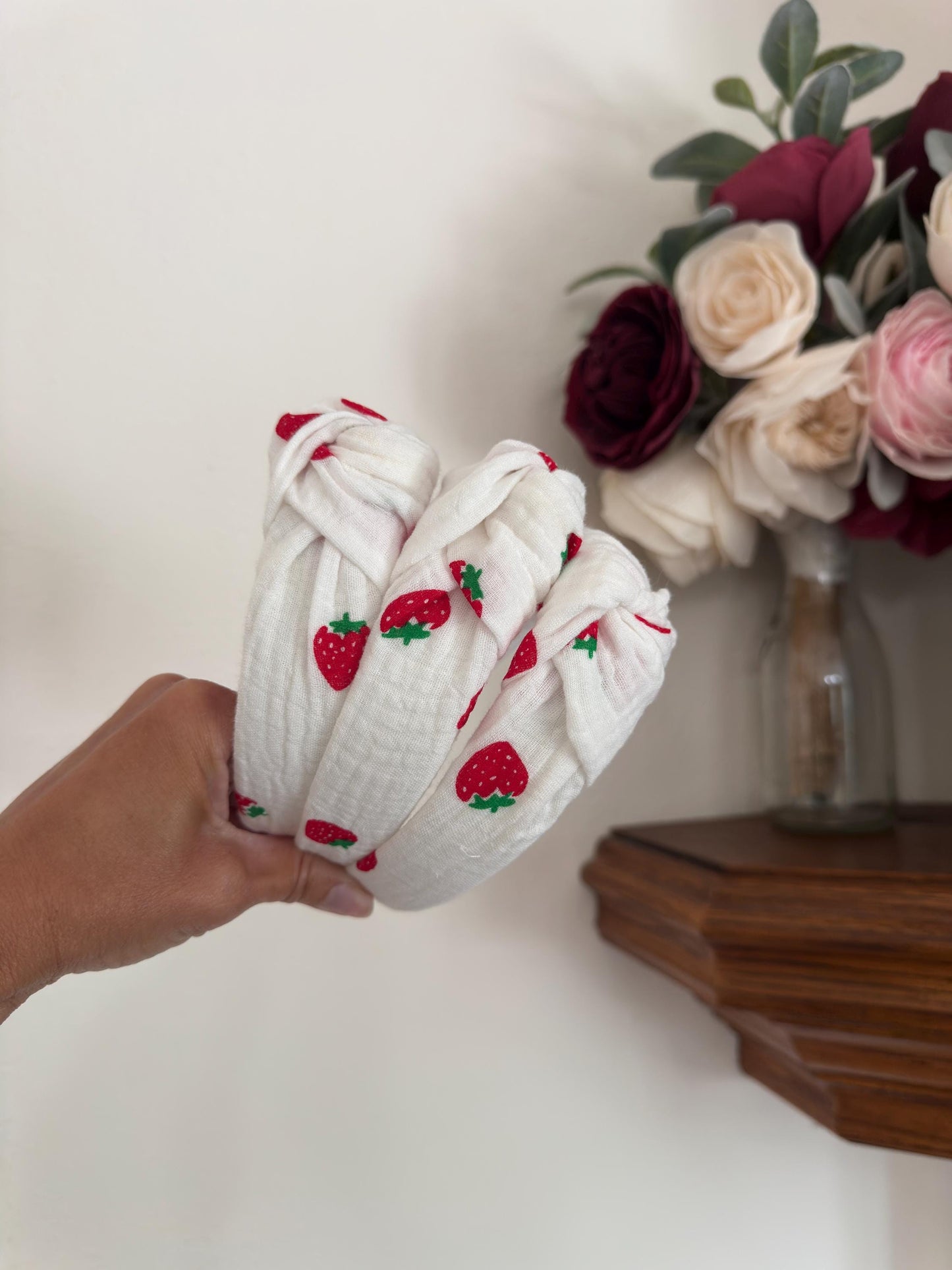 Strawberry Knotted Headband - Handmade Fabric Headband