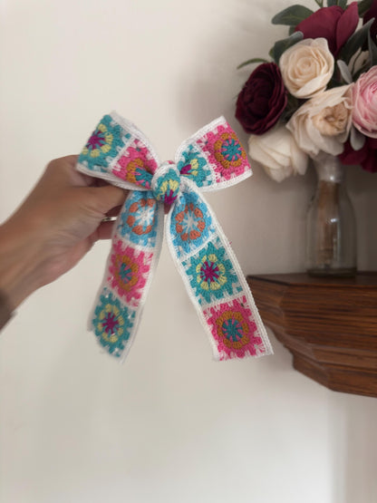 White  Granny Square Bow