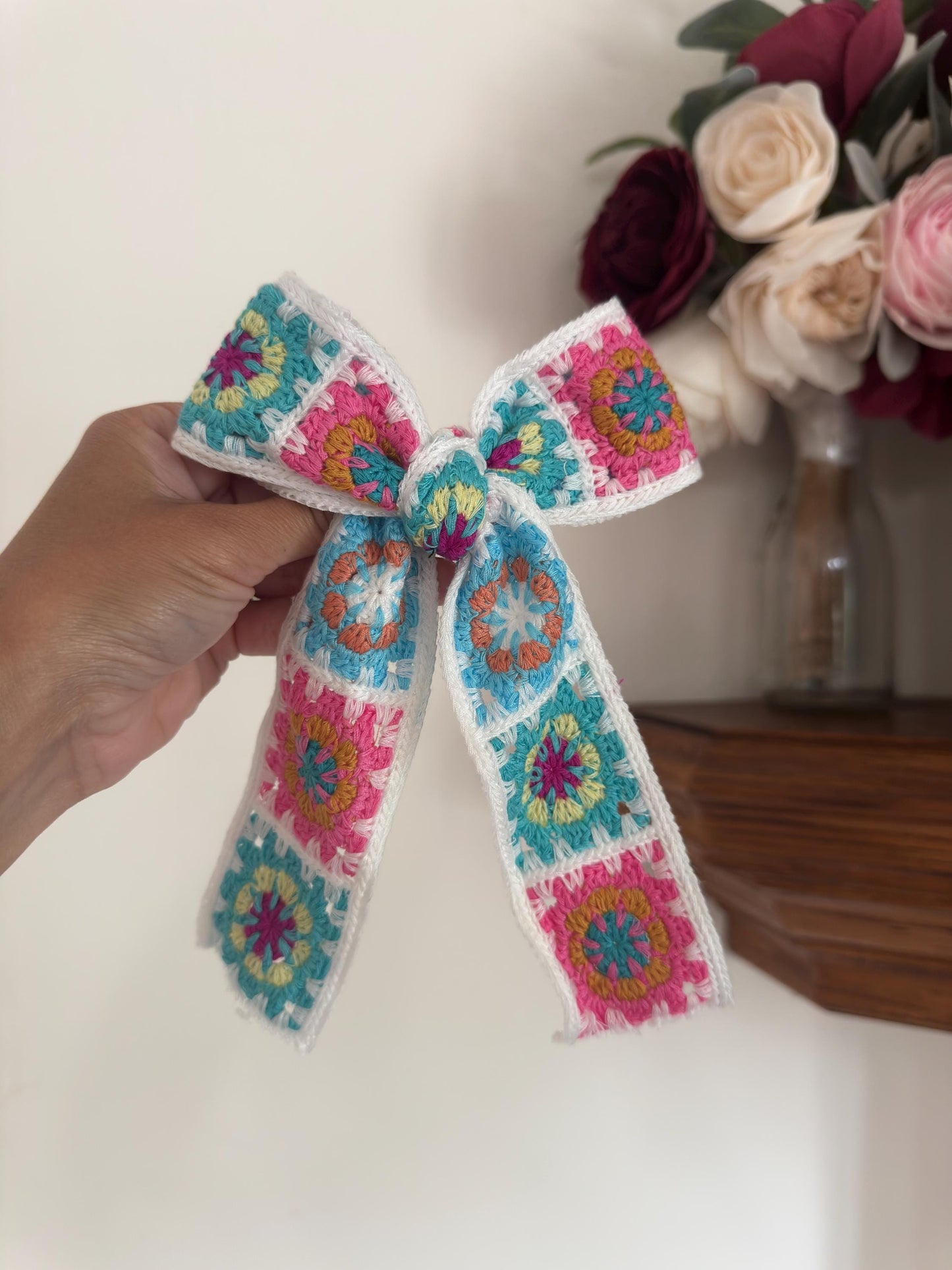 White  Granny Square Bow