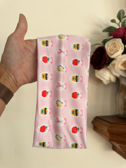 Pink School Supplies Turban Headband: Soft Stretchy Fabric