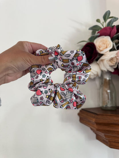 Pencils & Apples Satin Scrunchie: Back to School Hair Accessory