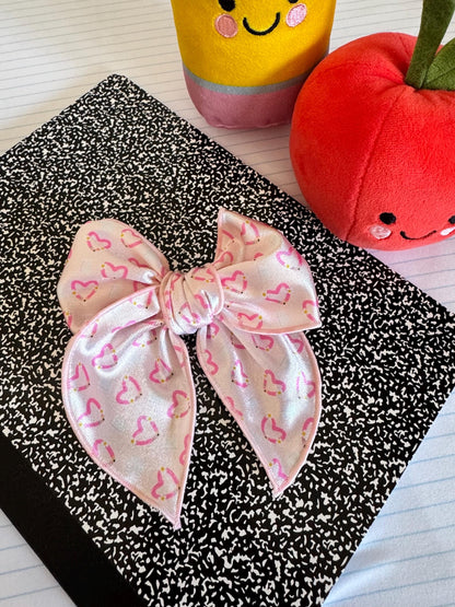 Pink Pencil Heart Fable Bow, Back to School Bow