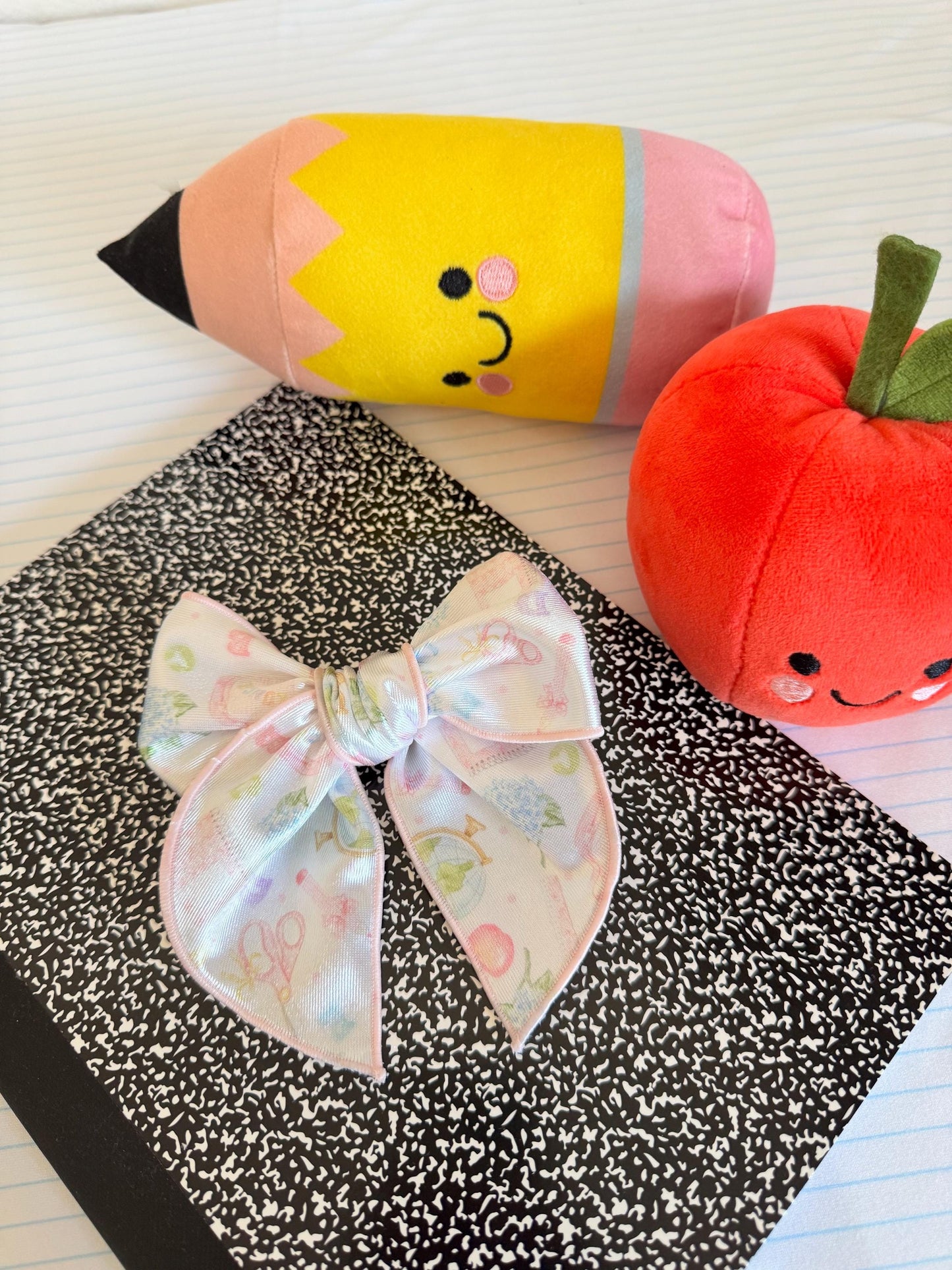 Watercolor School Supplies Fable Bow, Back to School Bow