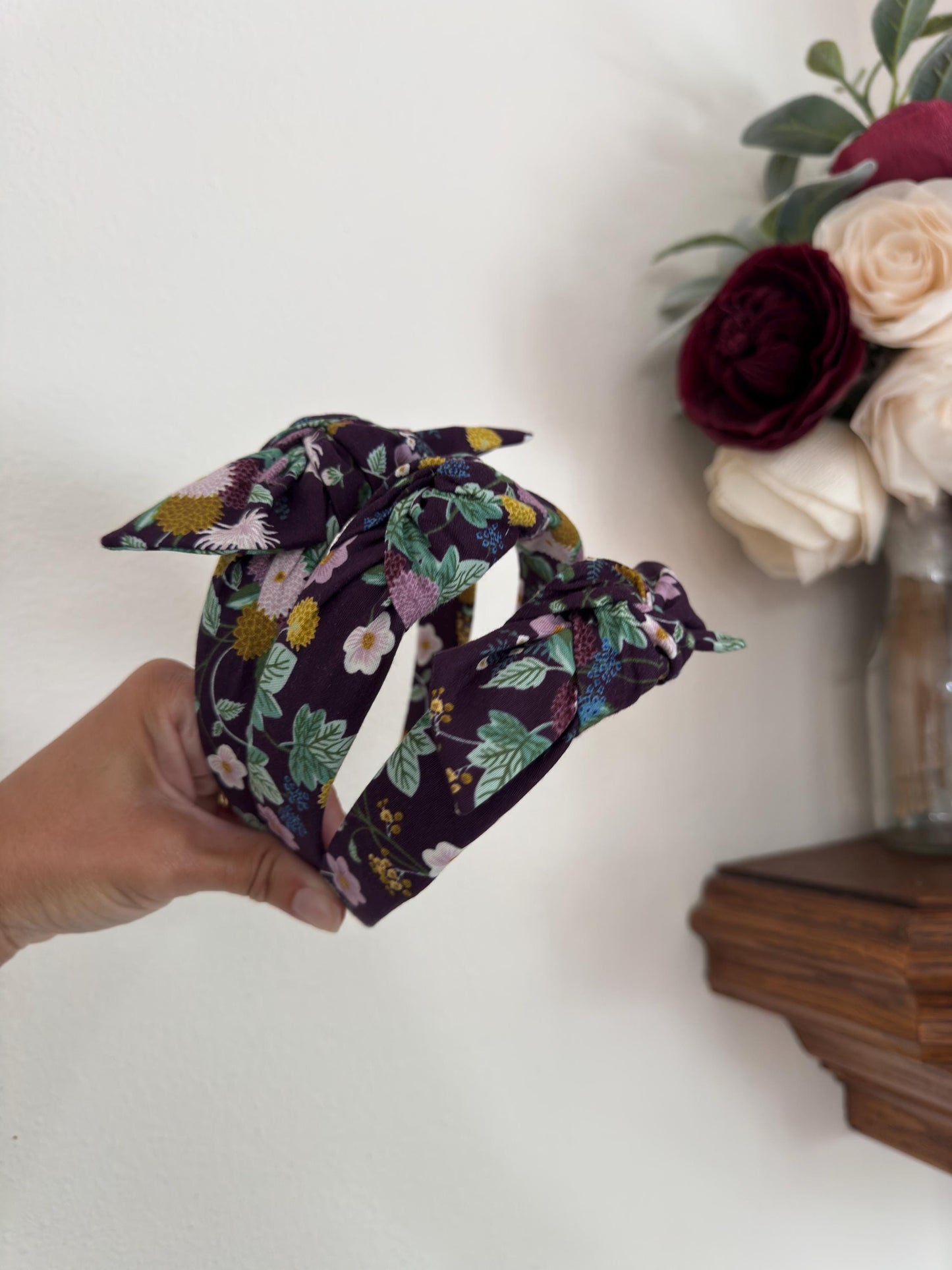 Rifle Paper Co Headband, Cotton + Steel Dahlia Cotton Fabric, Aubergine