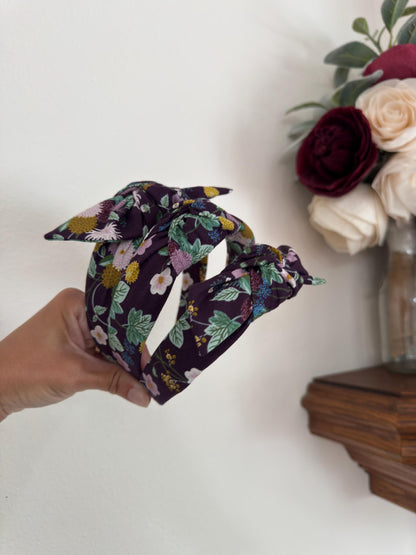 Rifle Paper Co Headband, Cotton + Steel Dahlia Cotton Fabric, Aubergine