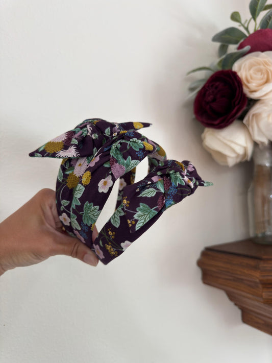 Rifle Paper Co Headband, Cotton + Steel Dahlia Cotton Fabric, Aubergine