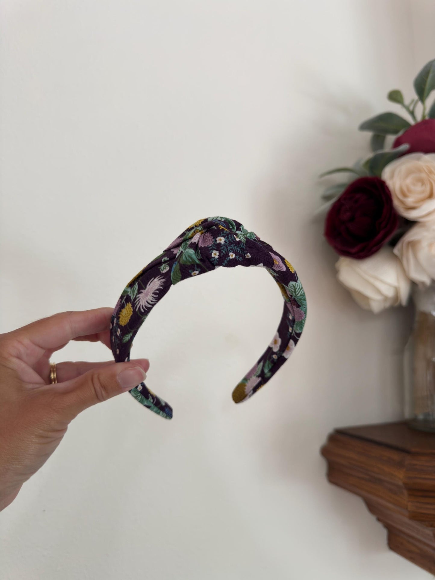 Rifle Paper Co Headband, Cotton + Steel Dahlia Cotton Fabric, Aubergine