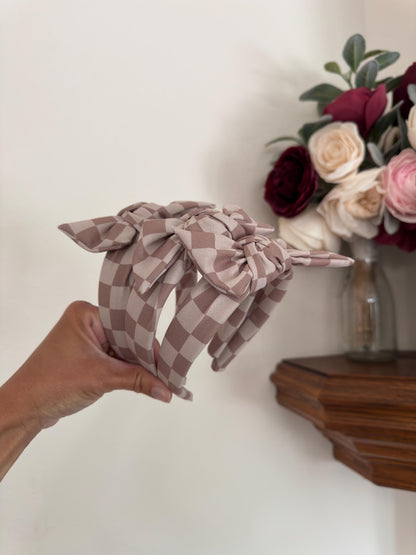 Brown Checkered Neutral Headband