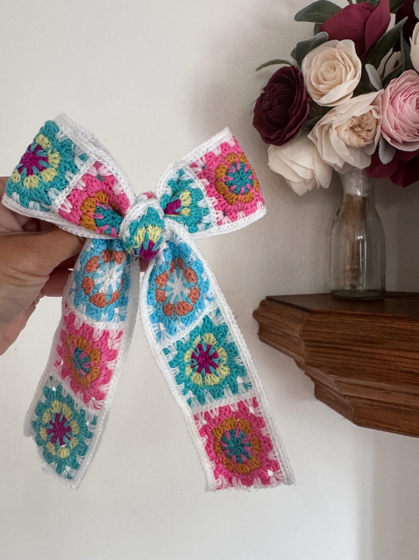 White  Granny Square Bow