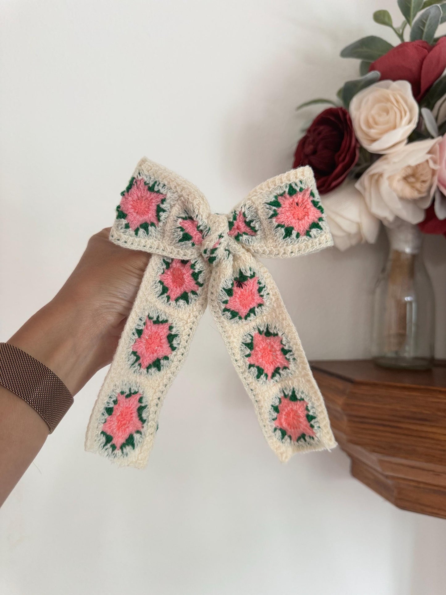 Pink Granny Square Bow