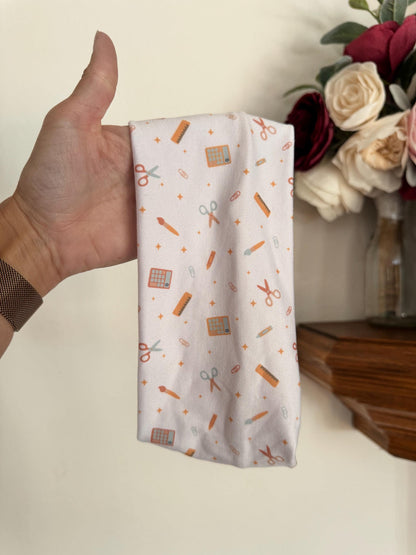 Neutral School Supplies Turban Headband: Soft Stretchy Fabric