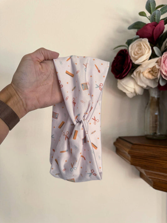 Neutral School Supplies Turban Headband: Soft Stretchy Fabric