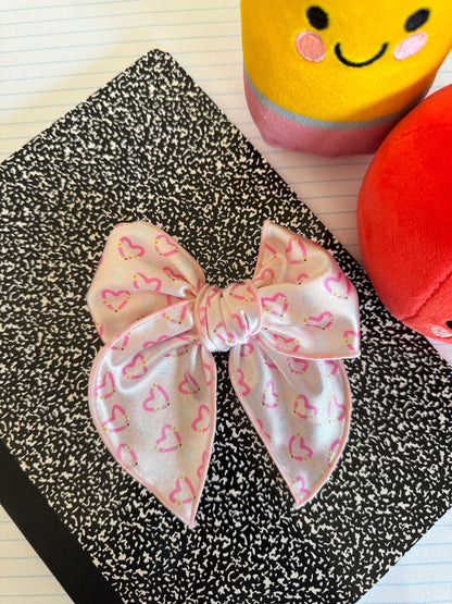 Pink Pencil Heart Fable Bow, Back to School Bow