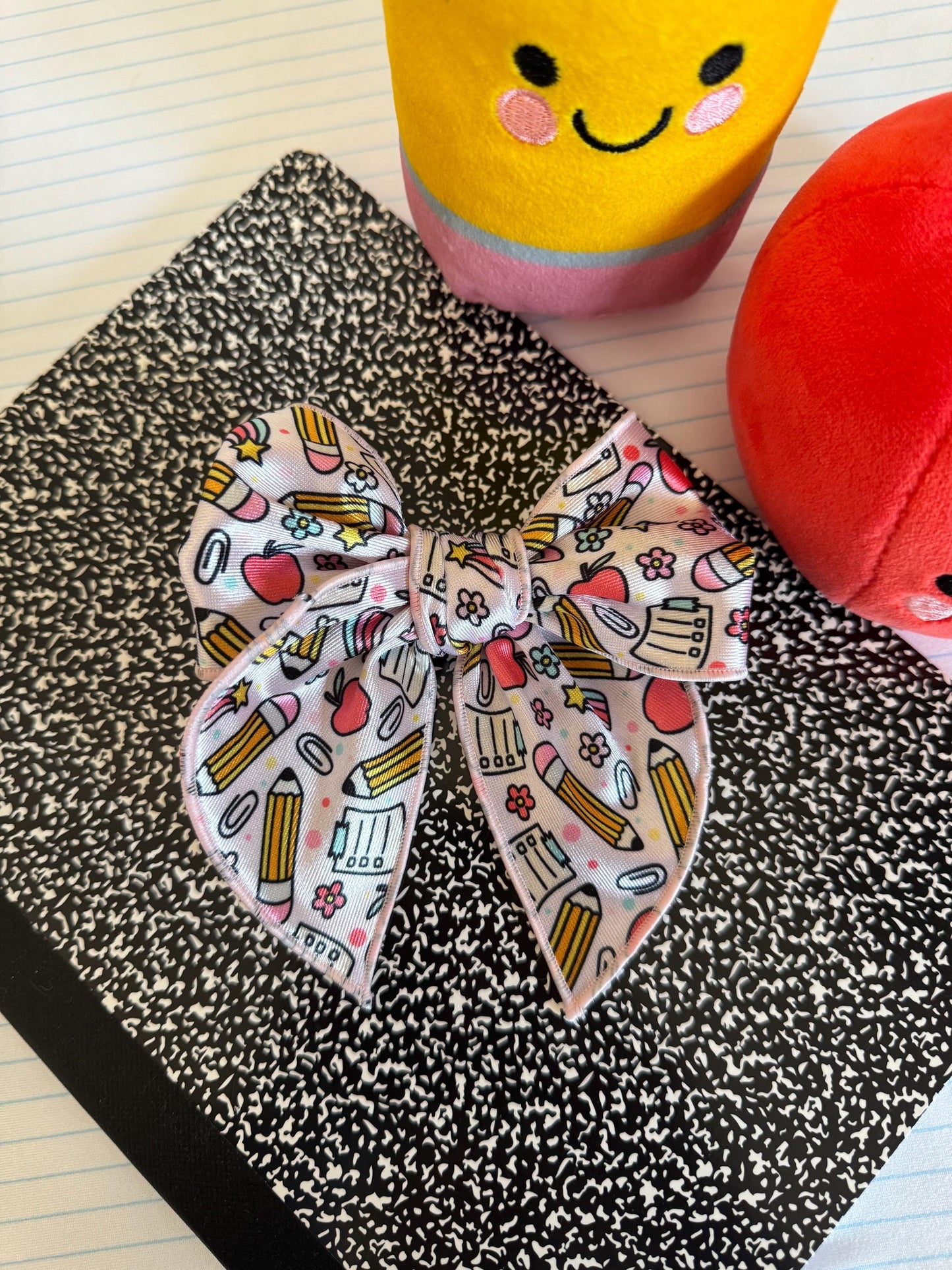 Pink School Supplies Fable Bow, Back to School Bow