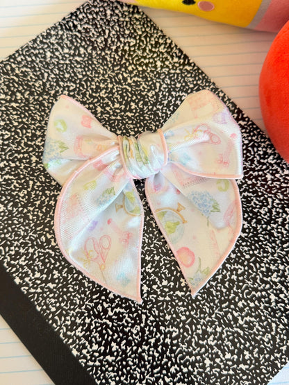 Watercolor School Supplies Fable Bow, Back to School Bow