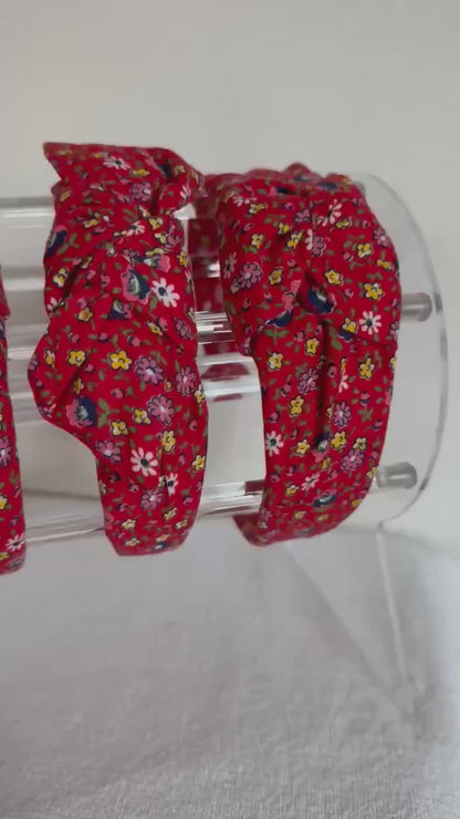 Red Floral Cotton Vintage handmade headband