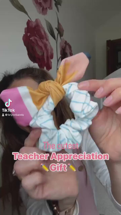 Handmade Pencil Scrunchie, Back to School Hair Tie